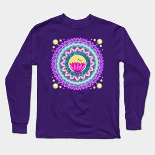 Dragonfly and Lotus Moon Mandala Long Sleeve T-Shirt